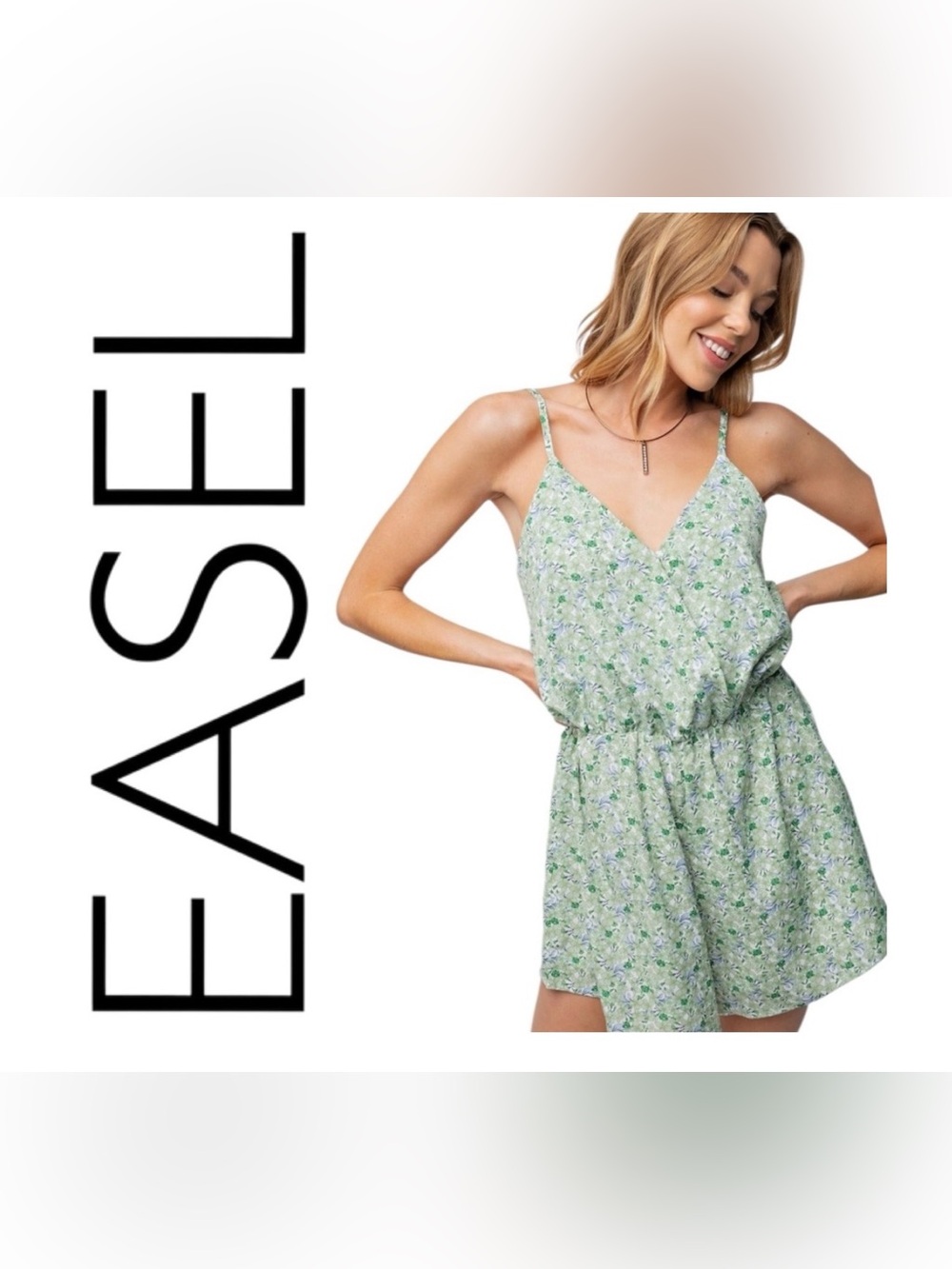 Easel Los Angeles_Floral Romper in Soft Blue/Mint/Green Floral_Size M